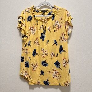 Lauren Ralph Lauren Top Womens Small Linen Blend Floral Ruffle Sleeve Vacation